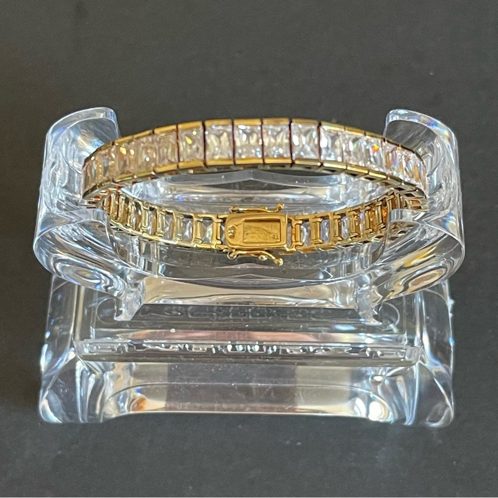 Elegant Gold over 925 s silver baguette CZ tennis bracelet.